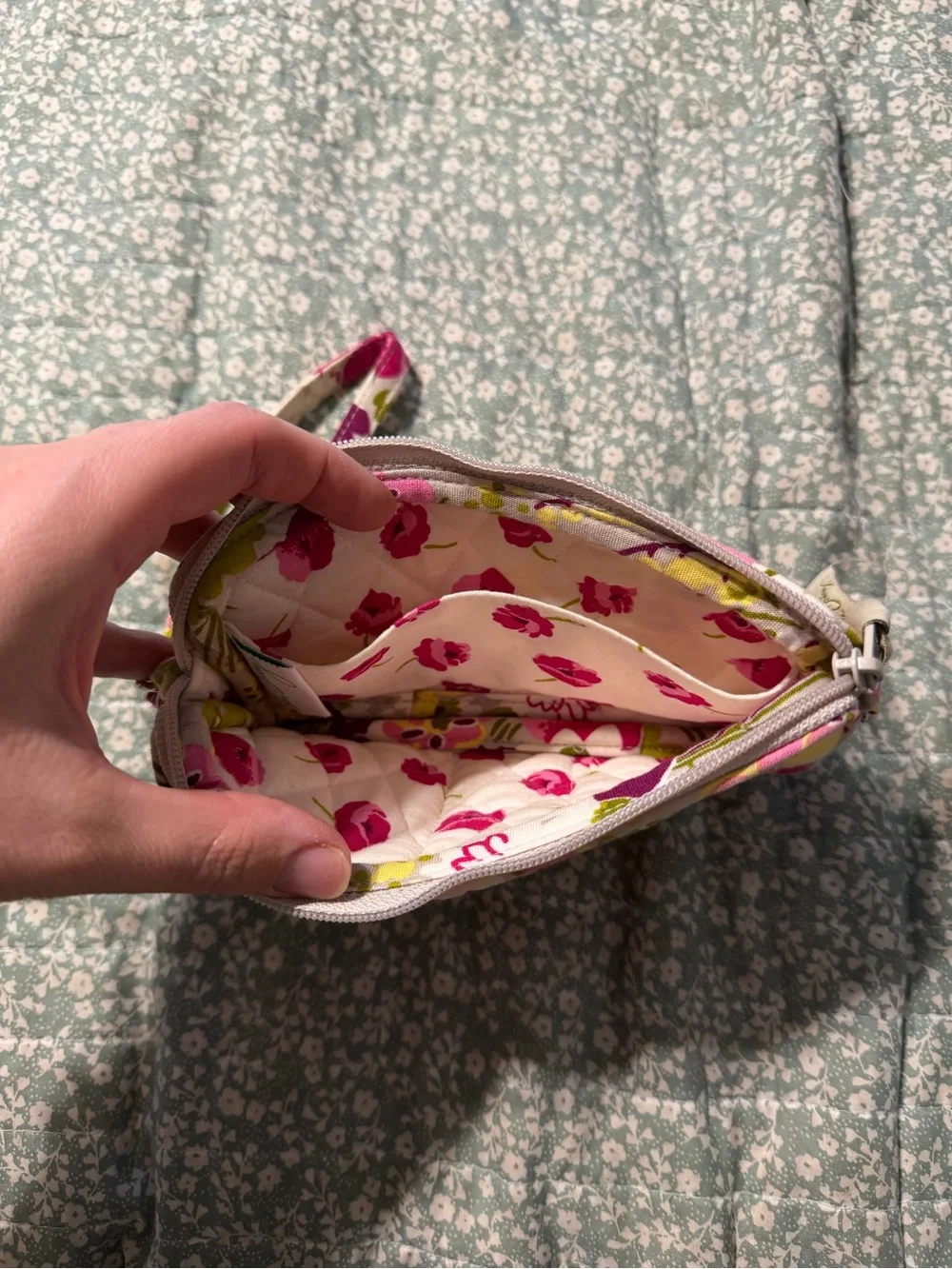 Vera Bradley Floral Quilted Wristlet in Pink, Green & Cream